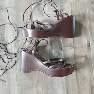 Aldo Y2K Brown Platform Strappy Sandals Wrap Around